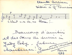 GENEVIEVE TOURAINE concierto soprano cita musical autografiada - Imagen 1 de 1