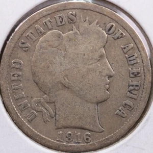 1916 Barber Silver Dime, Very Good Circulated Coin, Store Sale #d916.04 - Picture 1 of 2