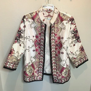 TanJay Size 14 Ladies Multicolored Jacket Asian Mandarin Nehru Hot Pink Floral - Picture 1 of 6
