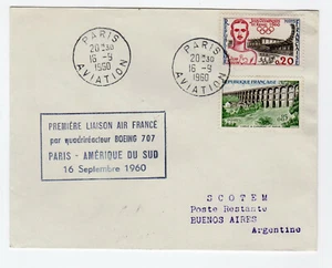 1ere Liaison AIR FRANCE Boeing 707 1960 Paris - Amérique du Sud sur lettre/L4943 - Picture 1 of 2