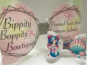 MERMAID LOVE 4" PRINTED CANVAS FABRIC BOW LOOPS MAKE HAIR BOWS - Picture 1 of 4