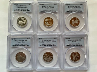 2009-S Clad Proof US Territories 6-coin Quarter Set PCGSS PR 70 DCAM - Image 1 of 4