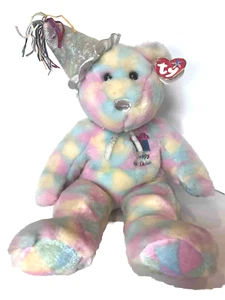 Ty Beanie Happy Birthday Tie-dye Plush Buddy Bear 14" Pastel Hat Tag Attached - Picture 1 of 10