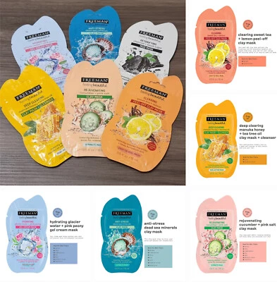 FREEMAN 6 12 18 Face Masks Set Girls Night Pamper Xmas Gift Mud Clay Peel Honey Charcoal