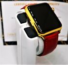 24ct Gold Plated 42MM Apple Watch 24ct Red Genuine Leather Band 24K