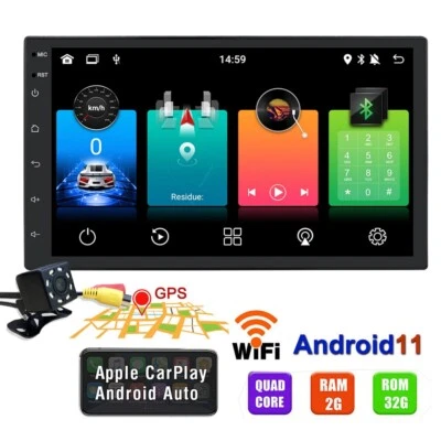 Backup Camera &GPS Double 2Din 7" Car Stereo Radio Carplay Player WiFi Bluetooth - Image 1 of 4