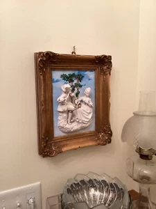 Gilt Solid Wood Frame with French / German Porcelain Placque Bisque Figures - Picture 1 of 9