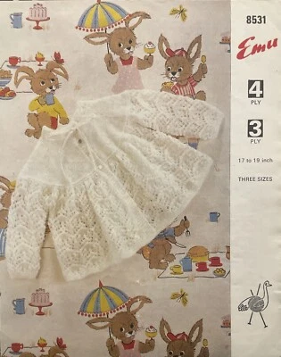 Vintage EMU Baby Babies Matinee Coat Cardigan KNITTING PATTERN 8531 - 17-19” - Image 1 of 2