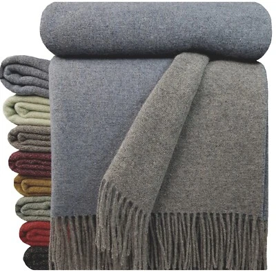 Wolldecke 100% Schurwolle Wohndecke Plaid Decke 140x200cm Hellblau-Grau - Bild 1 von 4