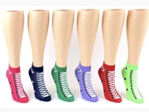 Women 3 PAIRS Multicolor Novelty Lace up Ankle Socks - Picture 1 of 7