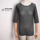 WOLFORD Women's Gray Striped 3/4 Sleeves Polyamide Crew Neck T-Shirt Size S-M