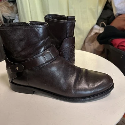 Excelente estado. Botines Tory Burch Derby Planos Cuero Marrón Talla 9.5M Cremallera Logo Foto 1 de 4