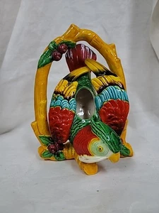 Vtg Parrot & Lush Floral Wall Pocket Planter Japan - Picture 1 of 7