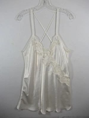 复古 90 年代 Josie 缎面和蕾丝 Chemise 睡袍女式 M 白色无袖 — 第 1/4 张图片