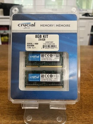 Crucial 8GB Kit 2 x 4GB DDR3L 1600MHz PC3L-12800 Laptop RAM Sodimm Memory 1.35V - Image 1 of 2