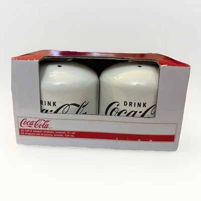 Coca Cola Salt Pepper Shaker Set Brand New! Enamel White Shakers - Image 1 of 4