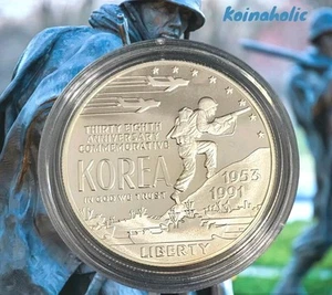 1991 P Silver Proof Korean War Commemorative Dollar, Encapsulated Fast Ship ๐ข - Picture 1 of 10