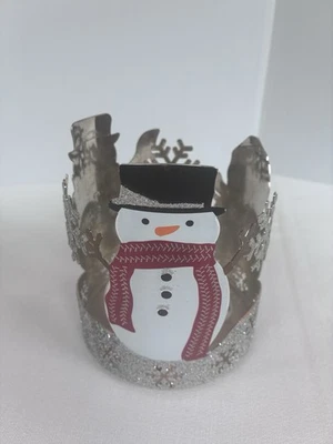 Bath & Body Works 3-Wick Jar Candle Holder WINTER SNOWMAN Glitter Snowflakes - Image 1 of 4
