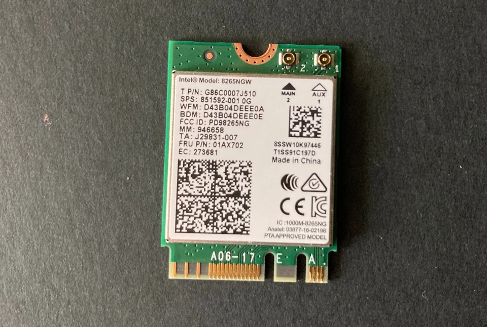 ORIGINAL INTEL 8265NGW DUAL BAND BLUETOOTH CARD 01AX702 - Image 1 of 1