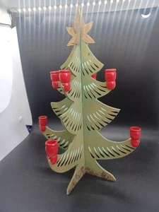 Vintage 1960s Folk Art Norwegian Swedish Wood Christmas Tree Candle Holder 12" - Picture 1 of 16
