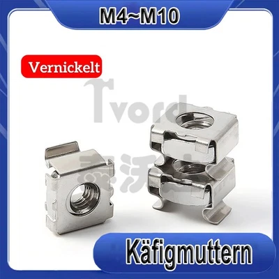 Käfigmuttern M4 M5 M6 M8 M10 Stahl vernickelt für Rackschiene Käfigmutter - Bild 1 von 2