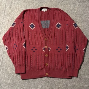 Vintage Chunky Cable knit Cardigan Sweater Mens XL Fair Isle Argyle Aztec - Picture 1 of 8