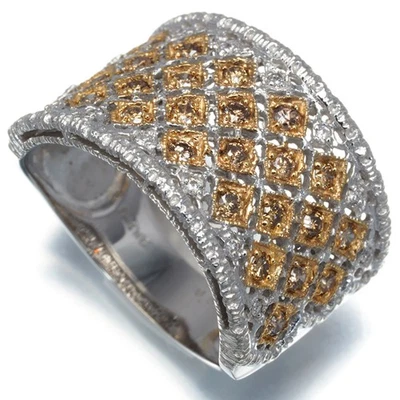 Brown &Clear Diamond 0.57ct Openwork Bicolor Ring 18K 750 White Yellow Gold - Image 1 of 4