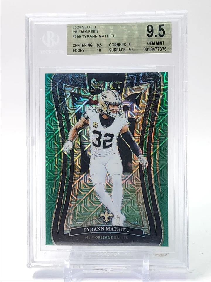 TYRANN MATHIEU 2024 SELECT SUITE LEVEL PRIZM GREEN 5/5 BGS 9.5 Q0154 - Image 1 of 2
