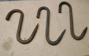 3 Vintage Antique Meat Butcher Farm Hooks Primitive Farmhouse  - Picture 1 of 2