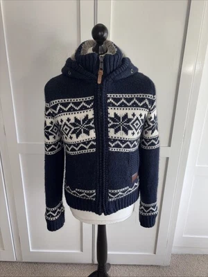 Superdry Sherpa Cardigan Fair Isle Men’s Navy  Hooded Chunky Knit Large - Image 1 of 4