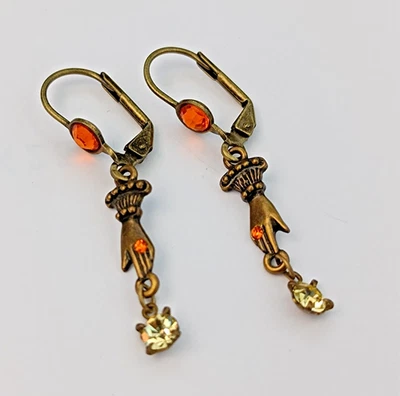 Pendientes Michal Negrin Guante Renacimiento Victoriano Cristal Delicado Naranja Amarillo De Colección Foto 1 de 4