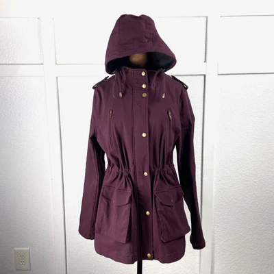 Женская куртка с капюшоном Eden Society Plum Utility L — с зауженной талией на золотой молнии новая без ценников - Изображение 1 из 4