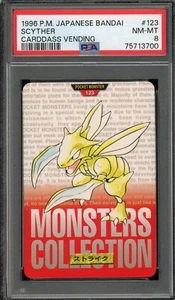 Pokémon Japanese Scyther Bandai Carddass Vending 1996 Red No. 123 PSA 8 - Picture 1 of 2