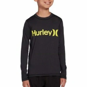 HURLEY BOYS O&O LONG SLEEVE RASH GUARD, BLACK/YELLOW, MEDIUM - Picture 1 of 1