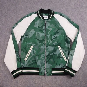 Coach Bomber Varsity Jacke Medium Grün Camouflage Schaf Rindsleder Besatz Herren - Bild 1 von 12