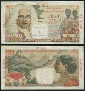 French Antilles 1 Franc over 100 Franc Banknote 1961 / Guadeloupe, Gyane - Picture 1 of 1
