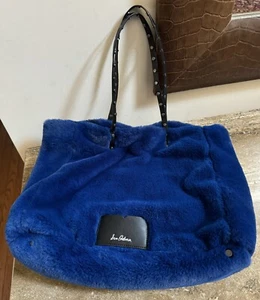 Vintage Rare Sam Edelman Large Blue Faux Four Two Leather Beaded Handle Handbag - Picture 1 of 21