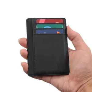 Slim Minimalist Leather Mens Wallet with RFID Blocking, Front Pocket Card Holder - Picture 1 of 9