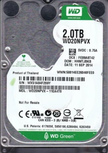 WD20NPVX-11EA4T0 dcm: HHMTJBKB sn: WX51A8 SEP/2014 2 TB 2,5" SATA Western Digital - Imagen 1 de 5