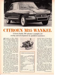 1970 CITROEN M35 WANKEL ~ ORIGINAL ARTICLE / AD - Imagen 1 de 1