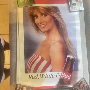 Vintage 80’s Budweiser Red, White, & Bud Poster Pinup 28x20 Bikini Babe - Picture 1 of 8