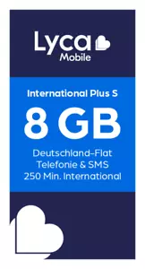 Lyca Prepaid Smartphone SIM Karte ohne Vertrag International Plus S 8GB, 250 Min - Bild 1 von 1