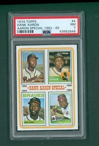 Carta Baseball 1974 Topps - #4 Hank Aaron Special 1962-65, PSA 7 NM - Foto 1 di 2
