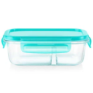 Meal Box 2.3-cup Divided Glass Food Storage Container with Blue Lid - Picture 1 of 10
