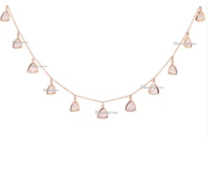 Triangle Shape Diamond Station Drop Choker Necklace 14k Rose Gold Women Jewelry - Picture 1 of 2