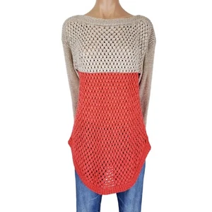 Soft Surroundings Sweater Womens Medium Orange Tan Crochet Knit Coastal Fall - Picture 1 of 12