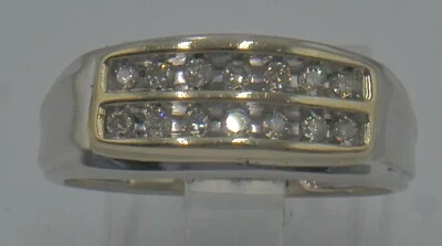 10KT WHITE GOLD BAND 4.4 GRAMS W 14 DIAMONDS SI1-SI2 CLARITY  0.33PTS SIZE 9 - Image 1 of 4