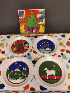 Vintage 1980s Hauze Staffordshire Christmas Dessert Plates Deer Set x 4 20cm - Picture 1 of 12