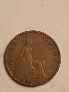 VINTAGE 1927 Great Britain 1/2 Penny Coin King George V *B006* - Picture 1 of 2