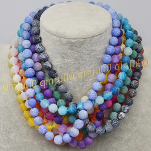 10 Colors 6mm Matte Dream Fire Veins Agate Round Gemstone Beads Necklace 14-48'' - Picture 1 of 32